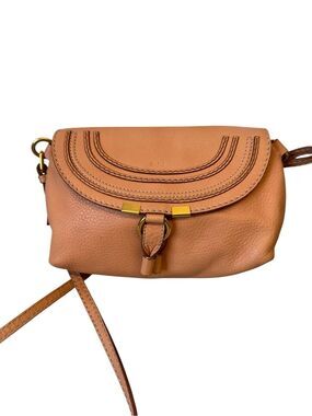Chloe Apricot Pink Tan Brown  Leather Mini Marcie Crossbody Pouchette Bag Auth